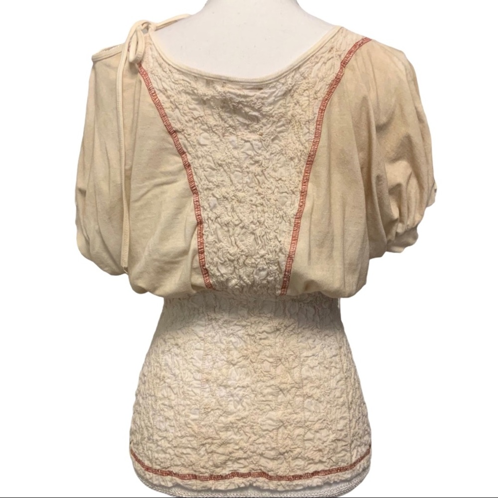 🆕 Retro Lady Cream Contrast Tie ShoulderTop NWT - Picture 8 of 11